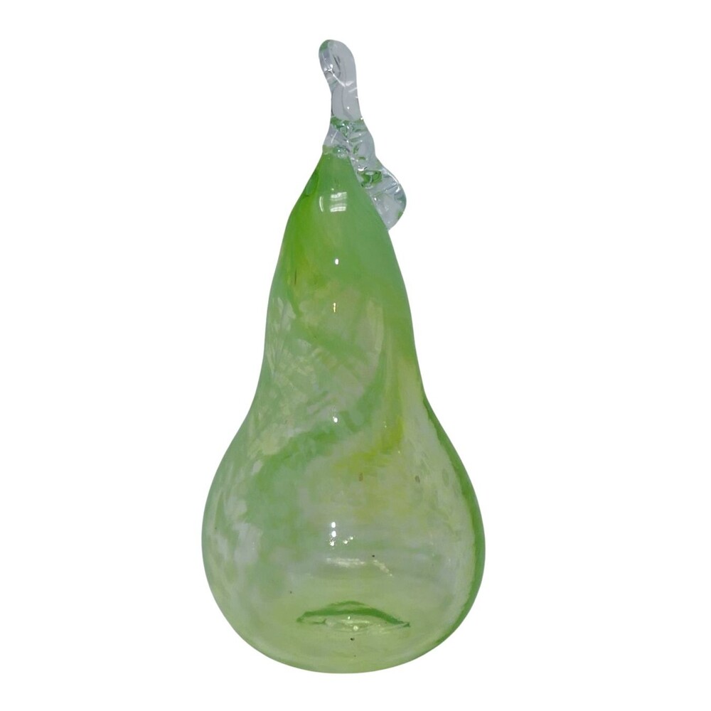 James R Hayes Signed Hand Blown Studio Art Glass Green Swirl Pear Paperweight